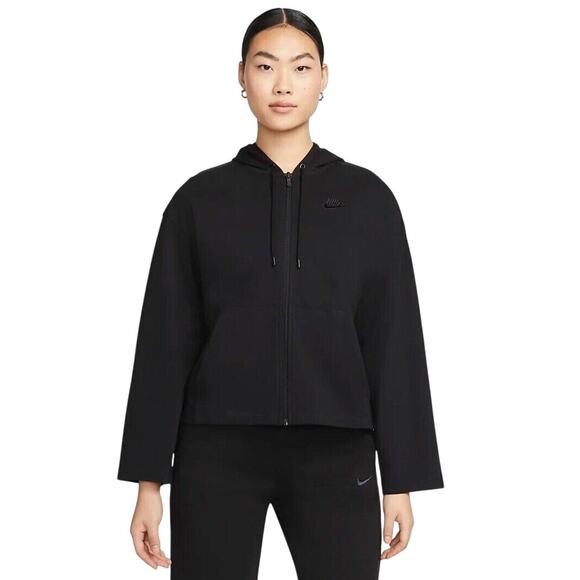 Nike Tops - Nike Full-Zip Hoodie Wide Cropped Black Women's Sz Large